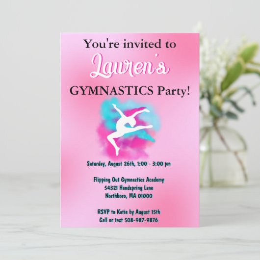ガールズピンクブルー体操バースデーパーティー招待状 招待状 (スタンド正面)