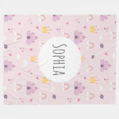 ガールズピンクプリンセス城、レインボー、クラウンパターン フリースブランケット (正面(横))