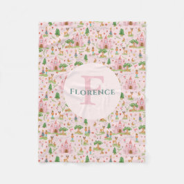 ガールズピンクプリンセス童話ストーリーキッズモノグラム フリースブランケット