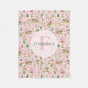 ガールズピンクプリンセス童話ストーリーキッズモノグラム フリースブランケット