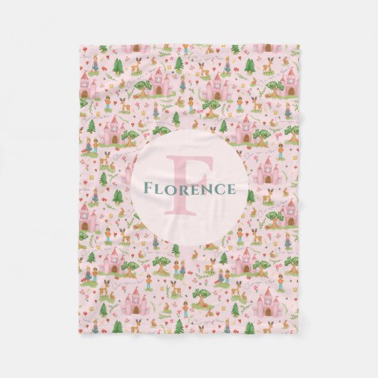 ガールズピンクプリンセス童話ストーリーキッズモノグラム フリースブランケット (正面)