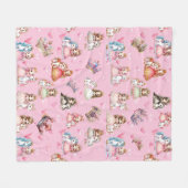 ガールズピンクプリンセス&ユニコーンパターン付きクラウン フリースブランケット (正面(横))