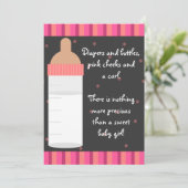 ガールズピンクベビーボトルベビーシャワーインビテーション 招待状 (スタンド正面)