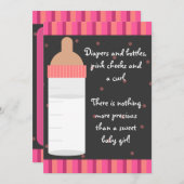 ガールズピンクベビーボトルベビーシャワーインビテーション 招待状 (正面/裏面)