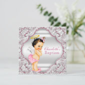 ガールズピンクホワイトエンジェルガールベビーバプテスマ 招待状 (スタンド正面)