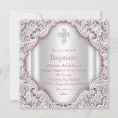 ガールズピンクホワイトエンジェルガールベビーバプテスマ 招待状 (裏面)