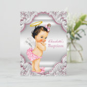 ガールズピンクホワイトエンジェルガールベビーバプテスマ 招待状 (スタンド正面)