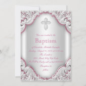 ガールズピンクホワイトエンジェルガールベビーバプテスマ 招待状 (裏面)