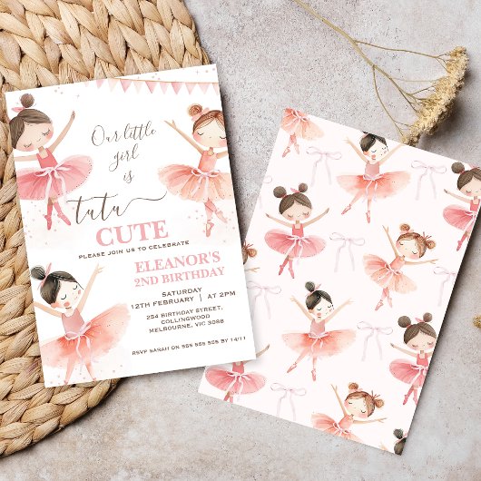 ガールズピンクホワイトツチュバレリーナ2nd誕生日 招待状