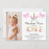 ガールズピンクボウズフローラユニコーン第1誕生日 招待状 (正面)