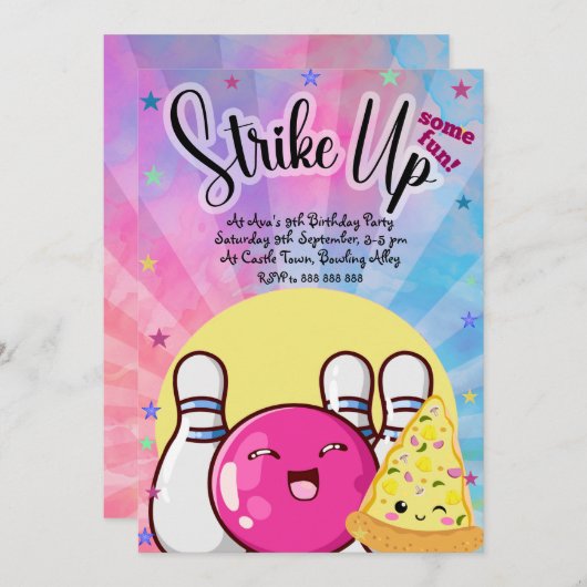 ガールズピンクボーリング絞り染めパーティー 招待状 (正面/裏面)
