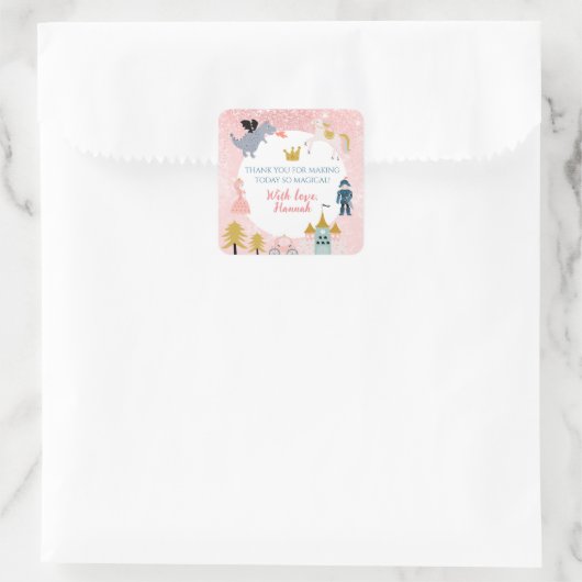 ガールズピンクマジカルプリンセス誕生日サンキュー スクエアシール (バッグ)