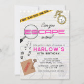 ガールズピンクミステリーエスケープルーム誕生日 招待状 (正面)