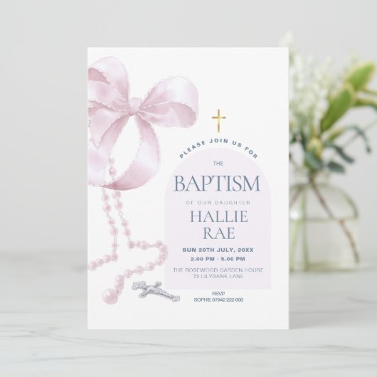 ガールズピンクモダンクボウ&ロザリーバプテスマ招待状 招待状 (スタンド正面)
