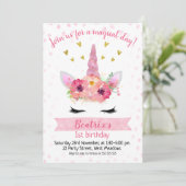ガールズピンクユニコーン顔誕生日招待状 招待状 (スタンド正面)