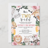 ガールズピンクローズワイルドサファリ2歳の誕生日 招待状 (正面)