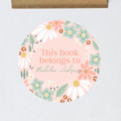 ガールズピンクワイルドフラワーデイジースクール蔵書票 ラウンドシール