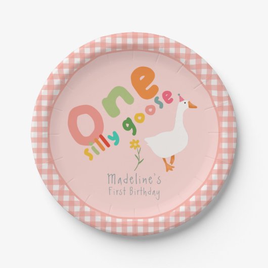 ガールズピンクワン間抜けグースファースト誕生日 ペーパープレート (正面)