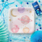 ガールズピンク宇宙パーティープレート ペーパープレート (パーティー)