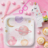 ガールズピンク宇宙パーティープレート ペーパープレート (パーティー)