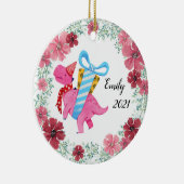 ガールズピンク恐竜クリスマスセラミックオーナメント セラミックオーナメント (右)