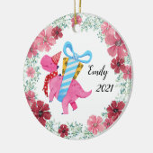 ガールズピンク恐竜クリスマスセラミックオーナメント セラミックオーナメント (左)