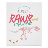 ガールズピンク恐竜子供の誕生日ウェルカムサイン ポスター (正面)