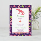 ガールズピンク恐竜誕生日水彩招待状 (スタンド正面)