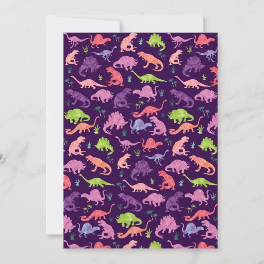 ガールズピンク恐竜誕生日水彩招待状 (裏面)