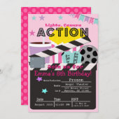 ガールズピンク映画館パーティー誕生日 招待状 (正面/裏面)