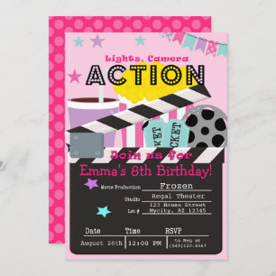 ガールズピンク映画館パーティー誕生日 招待状