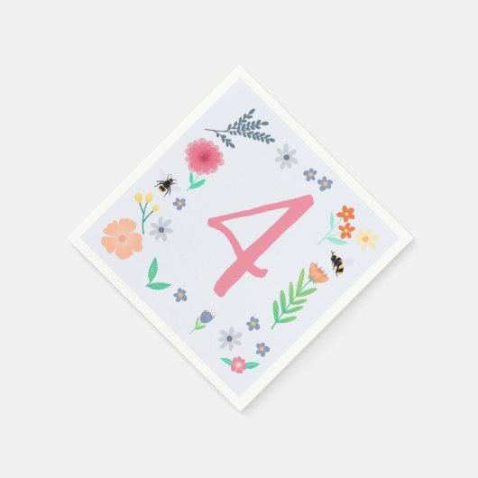 ガールズピンク春フローラビー子供の誕生日 スタンダードカクテルナプキン (角)