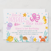 ガールズピンク海の下の海のワンダーザ海の最初の誕生日 招待状 (正面)