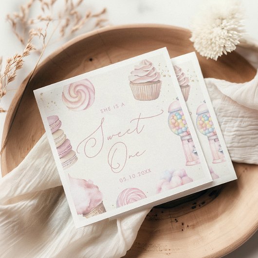 ガールズピンク甘いワンキャンディーアイスクリーム1歳の誕生日 スタンダードカクテルナプキン