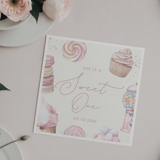 ガールズピンク甘いワンキャンディーアイスクリーム1歳の誕生日 スタンダードカクテルナプキン