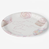 ガールズピンク甘いワンキャンディーアイスクリーム1歳の誕生日 ペーパープレート (アングル)