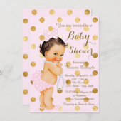 ガールズピンク金ゴールドパールベビーシャワー 招待状 (正面/裏面)