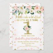 ガールズピンク金ゴールドフローラ1st誕生日招待状 招待状 (正面/裏面)