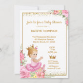 ガールズピンク金ゴールドプリンセスベビーシャワー 招待状 (正面)