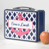 ガールズピンク青航海のいかりパーソナライズされた名 メタルランチボックス (インサイチュ)