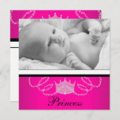 ガールズピンク黒プリンセス誕生のお知らせ 案内状 (正面/裏面)