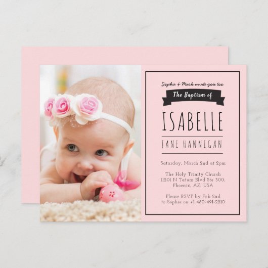 ガールズピンク《キリスト教》洗礼式や命名式招待状バプテスマ インビテーションポストカード (正面/裏面)