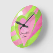 ガールズピンク&グリーンバルーンストライプのハート時計 ラウンド壁時計 (傾斜)