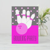 ガールズピンク&グレーボーリングパーティの招待状 招待状 (スタンド正面)