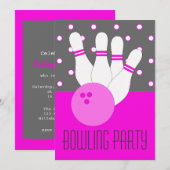 ガールズピンク&グレーボーリングパーティの招待状 招待状 (正面/裏面)