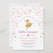 ガールズピンク&金ゴールドバレリナピルーエット誕生日 招待状 (正面)