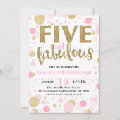 ガールズピンク&金ゴールドファイブ&ファブラス5誕生日 招待状 (正面)