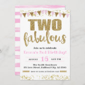 ガールズピンク&金ゴールド2歳の素晴らしい2回目の誕生日 招待状 (正面/裏面)