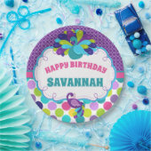 ガールズピーコックハッピーバースデーパーソナライズされたパーティー ペーパープレート (パーティー)