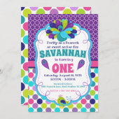 ガールズピーコックバースデーパーティーの招待 招待状 (正面/裏面)